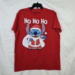 Disney Stitch Mens Red Holiday Christmas Ho Ho Ho Graphic Short Sleeve Tee Large